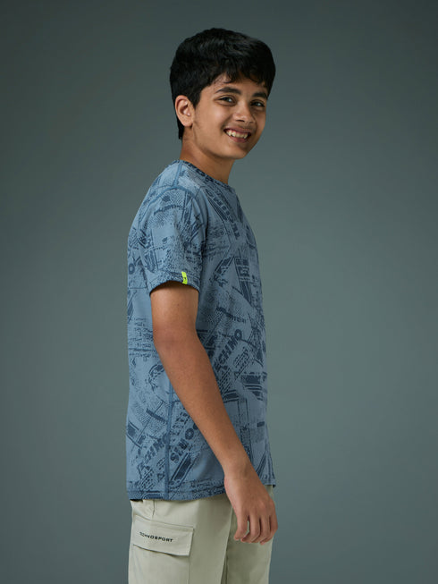 Boys Self Design Slim Fit Crew Neck T-shirt with DOUBLE COOL