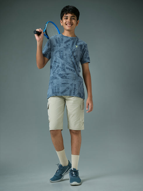 Boys Self Design Slim Fit Crew Neck T-shirt with DOUBLE COOL