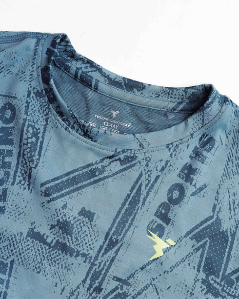 Boys Self Design Slim Fit Crew Neck T-shirt with DOUBLE COOL