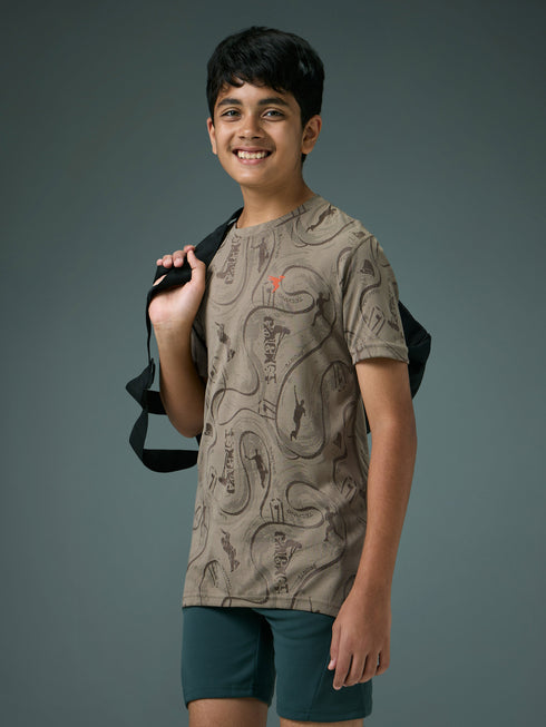 Boys Self Design Slim Fit Crew Neck T-shirt with DOUBLE COOL