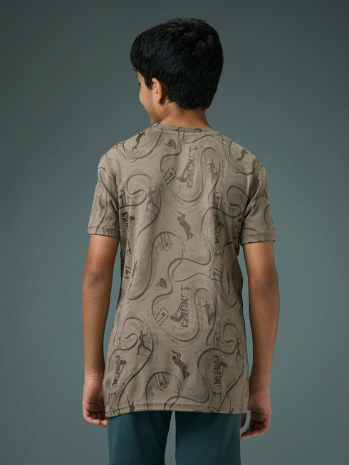 Boys Self Design Slim Fit Crew Neck T-shirt with DOUBLE COOL