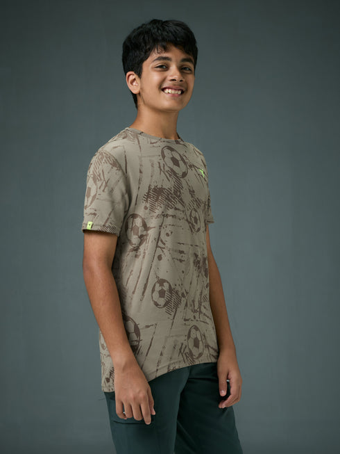 Boys Self Design Slim Fit Crew Neck T-shirt with DOUBLE COOL