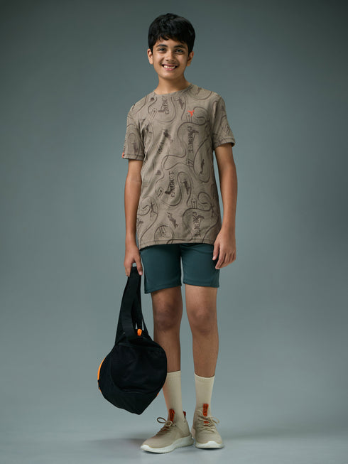 Boys Self Design Slim Fit Crew Neck T-shirt with DOUBLE COOL