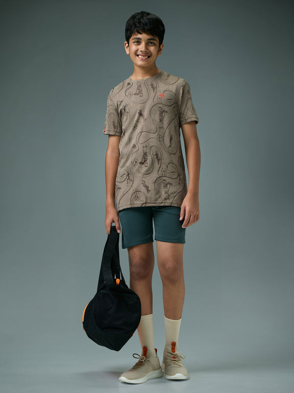 Boys Self Design Slim Fit Crew Neck T-shirt with DOUBLE COOL