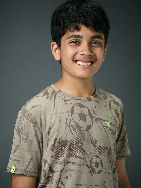 Boys Self Design Slim Fit Crew Neck T-shirt with DOUBLE COOL