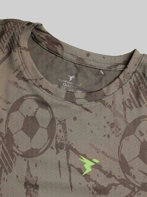 Boys Self Design Slim Fit Crew Neck T-shirt with DOUBLE COOL