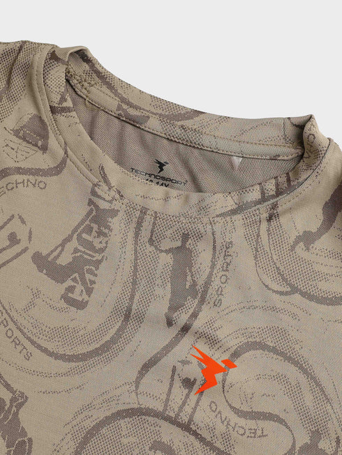 Boys Self Design Slim Fit Crew Neck T-shirt with DOUBLE COOL