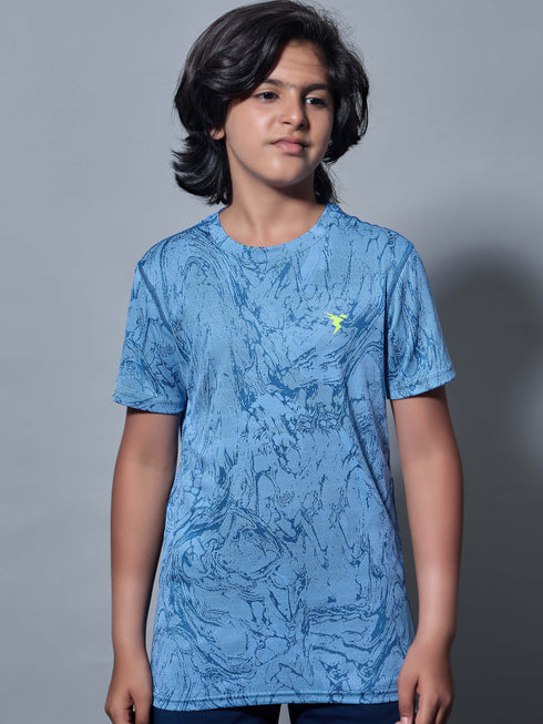 Boys Self Design Slim Fit Crew Neck T-shirt with DOUBLE COOL