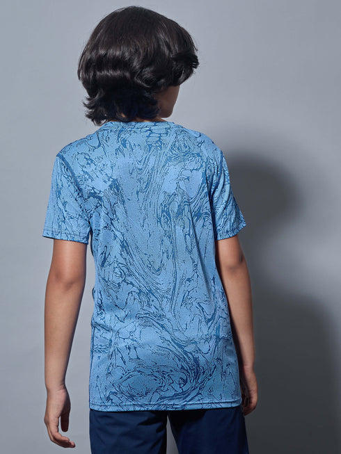 Boys Self Design Slim Fit Crew Neck T-shirt with DOUBLE COOL