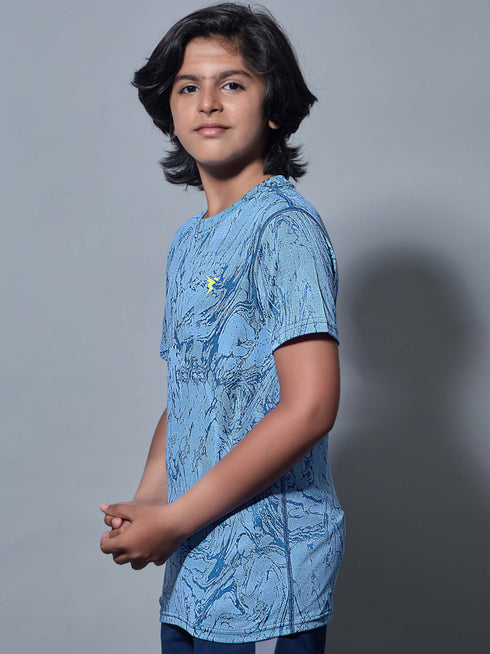 Boys Self Design Slim Fit Crew Neck T-shirt with DOUBLE COOL