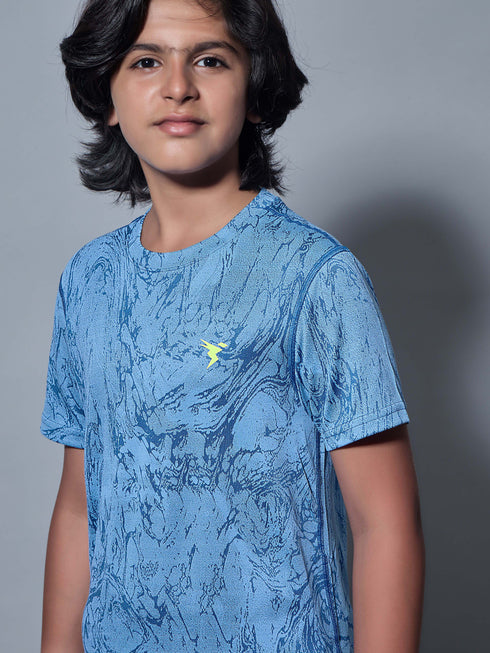 Boys Self Design Slim Fit Crew Neck T-shirt with DOUBLE COOL