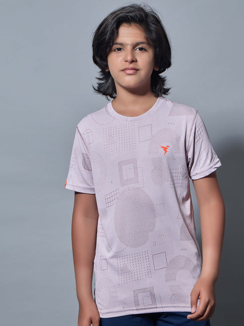 Boys Self Design Slim Fit Crew Neck T-shirt with DOUBLE COOL