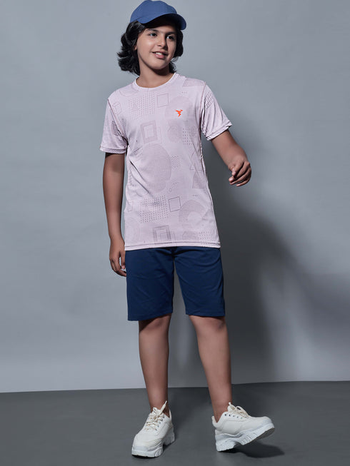 Boys Self Design Slim Fit Crew Neck T-shirt with DOUBLE COOL