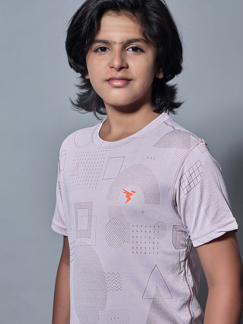 Boys Self Design Slim Fit Crew Neck T-shirt with DOUBLE COOL