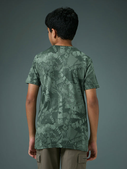 Boys Self Design Slim Fit Crew Neck T-shirt with DOUBLE COOL