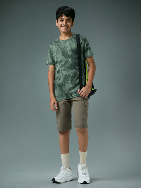 Boys Self Design Slim Fit Crew Neck T-shirt with DOUBLE COOL