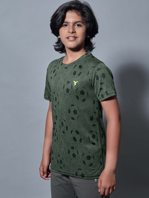 Boys Self Design Slim Fit Crew Neck T-shirt with DOUBLE COOL