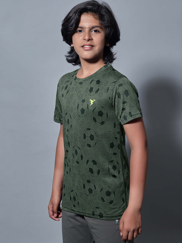 Boys Self Design Slim Fit Crew Neck T-shirt with DOUBLE COOL