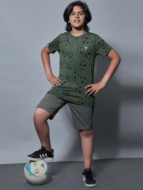 Boys Self Design Slim Fit Crew Neck T-shirt with DOUBLE COOL