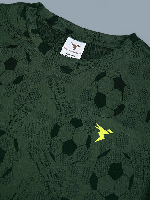 Boys Self Design Slim Fit Crew Neck T-shirt with DOUBLE COOL