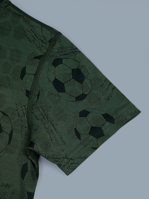 Boys Self Design Slim Fit Crew Neck T-shirt with DOUBLE COOL