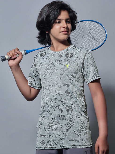 Boys Self Design Slim Fit Crew Neck T-shirt with DOUBLE COOL