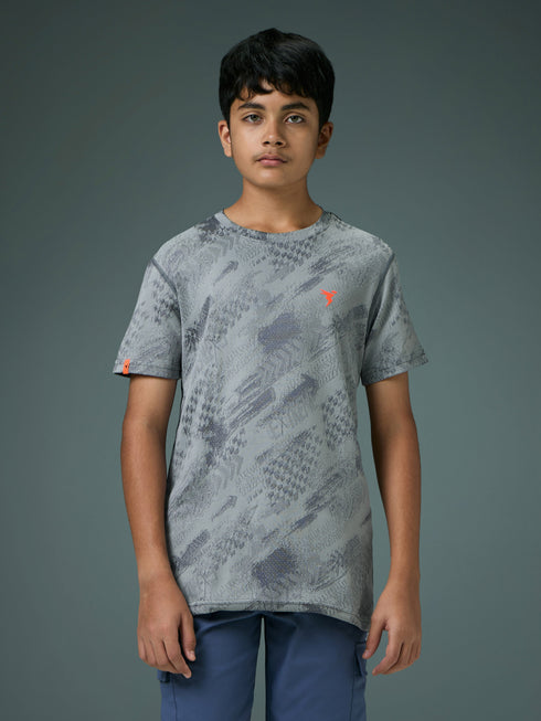 Boys Self Design Slim Fit Crew Neck T-shirt with DOUBLE COOL