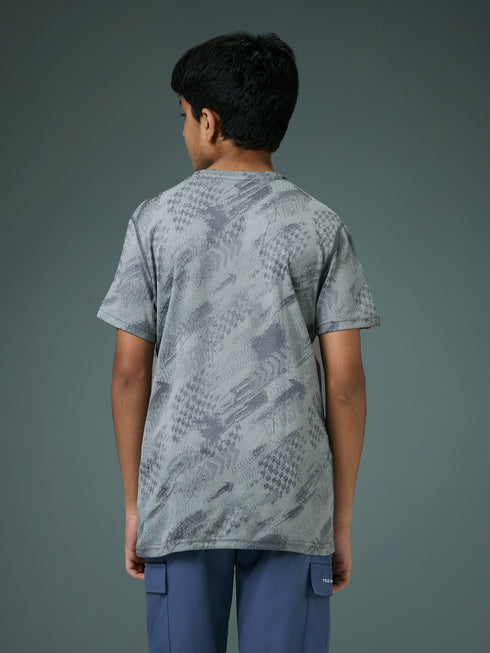 Boys Self Design Slim Fit Crew Neck T-shirt with DOUBLE COOL