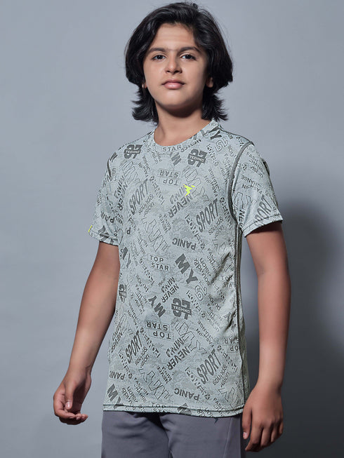 Boys Self Design Slim Fit Crew Neck T-shirt with DOUBLE COOL
