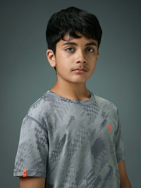 Boys Self Design Slim Fit Crew Neck T-shirt with DOUBLE COOL