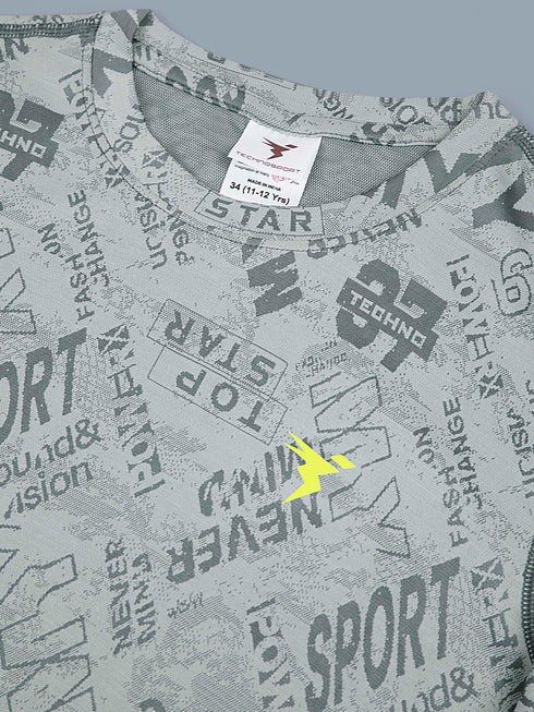 Boys Self Design Slim Fit Crew Neck T-shirt with DOUBLE COOL