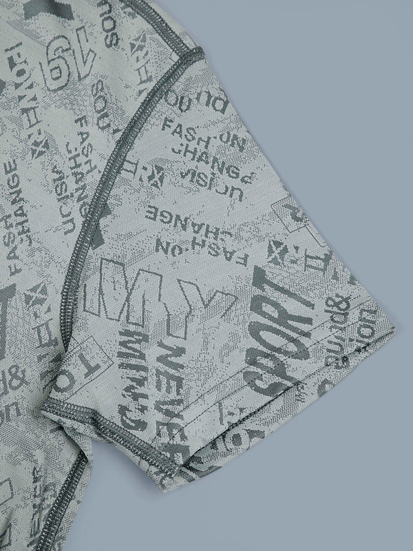 Boys Self Design Slim Fit Crew Neck T-shirt with DOUBLE COOL