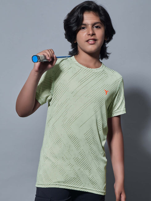 Boys Self Design Slim Fit Crew Neck T-shirt with DOUBLE COOL