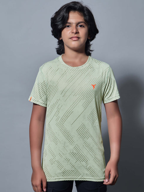 Boys Self Design Slim Fit Crew Neck T-shirt with DOUBLE COOL