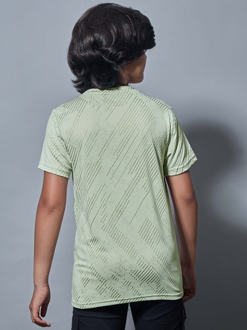 Boys Self Design Slim Fit Crew Neck T-shirt with DOUBLE COOL