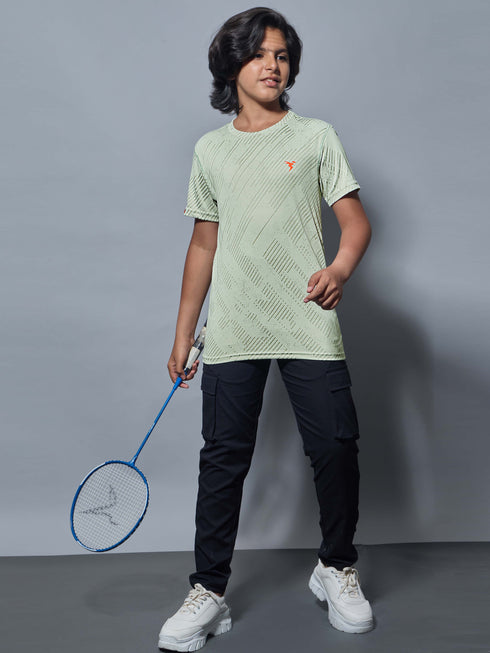 Boys Self Design Slim Fit Crew Neck T-shirt with DOUBLE COOL