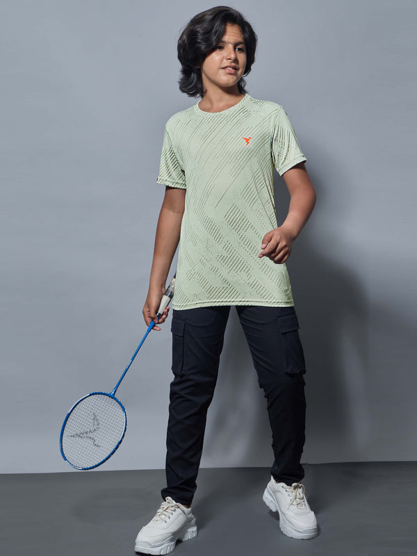 Boys Self Design Slim Fit Crew Neck T-shirt with DOUBLE COOL