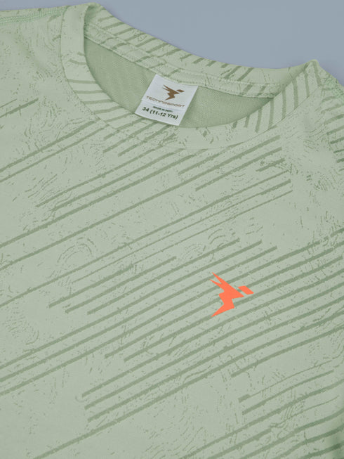 Boys Self Design Slim Fit Crew Neck T-shirt with DOUBLE COOL