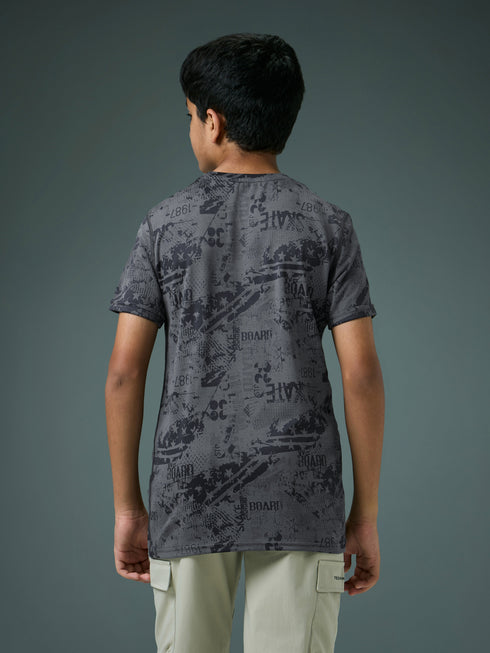 Boys Self Design Slim Fit Crew Neck T-shirt with DOUBLE COOL