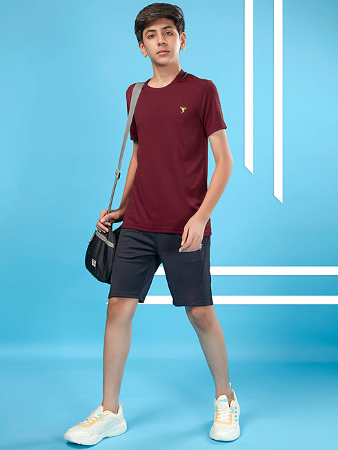 Boys Solid Slim Fit Round Neck T-shirt with TECHNOCOOL+