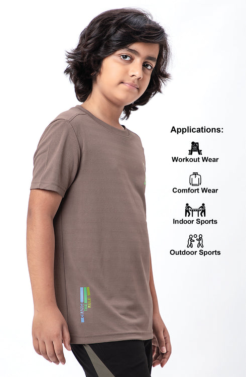 Boys Solid Slim Fit Crew Neck T-shirt with DOUBLE COOL