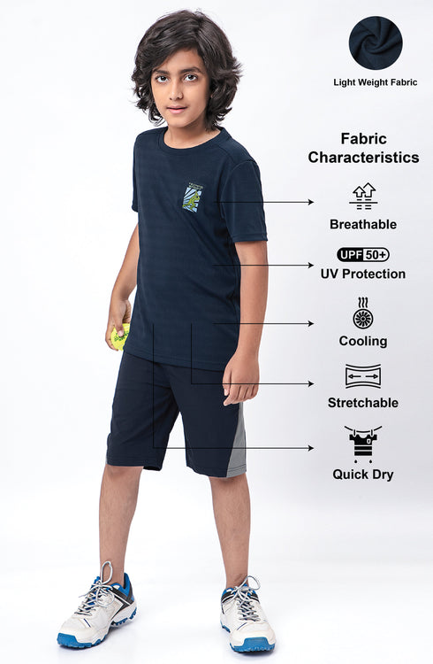 Boys Solid Slim Fit Crew Neck T-shirt with DOUBLE COOL