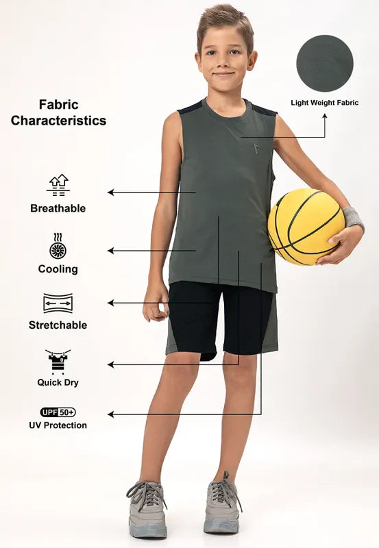 Boys Colorblock Slim Fit Crew Neck T-shirt with TECHNO COOL+