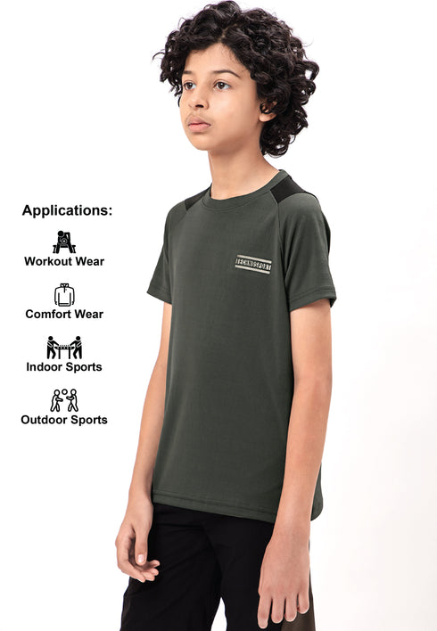 Boys Colorblock Slim Fit Crew Neck T-shirt with TECHNO COOL+