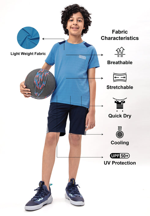 Boys Colorblock Slim Fit Crew Neck T-shirt with TECHNO COOL+