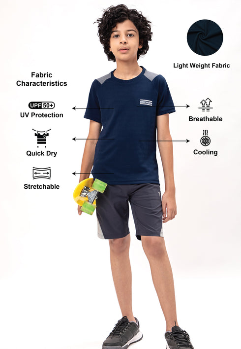 Boys Colorblock Slim Fit Crew Neck T-shirt with TECHNO COOL+