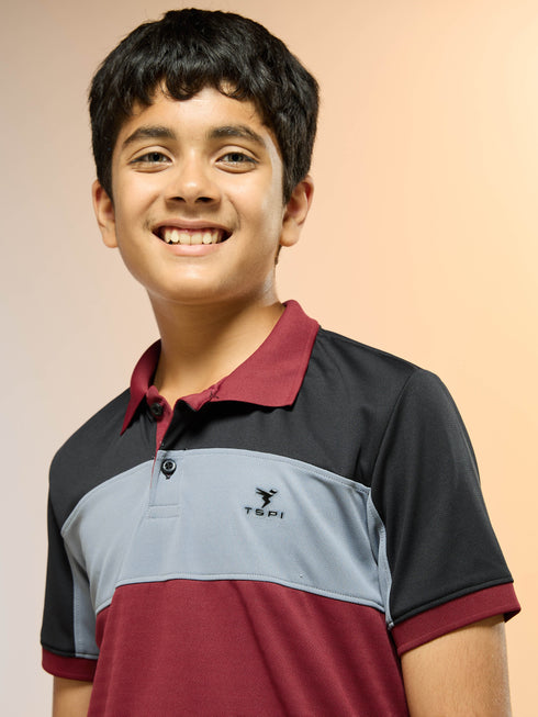 Boys Colorblock Slim Fit Polo Sports T-shirt with TECHNOCOOL+