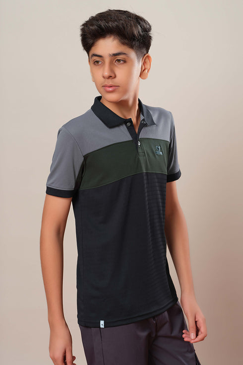 Boys Colorblock Slim Fit Polo Sports T-shirt with TECHNOCOOL+