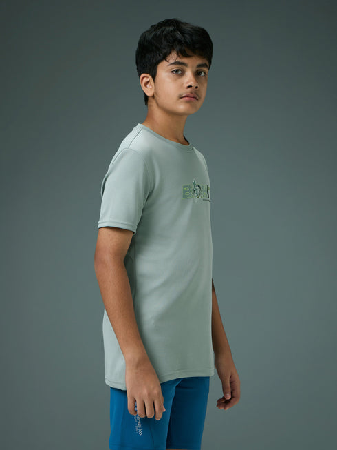 Boys Printed Slim Fit Round Neck Sports T-shirt with TECHNOCOOL+