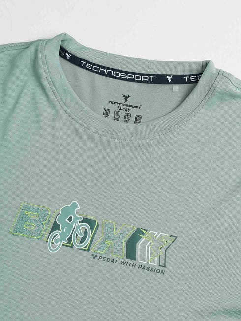 Boys Printed Slim Fit Round Neck Sports T-shirt with TECHNOCOOL+